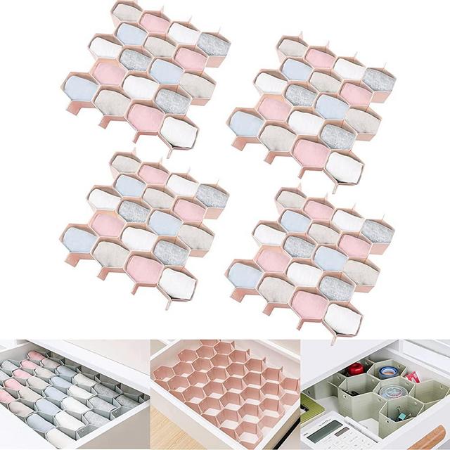 Honeycomb Separator Adjustable Drawer Organizer Divider for Underwear Belt-Scarf Socks Organizer (Pink(4pcs))