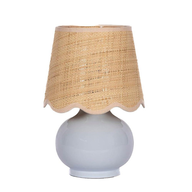 TORONATA Benton Ceramic Table Lamp with Fabric Shade – 13" Bedside Accent Lamp for Bedroom, Living Room & Nightstand (Grey)