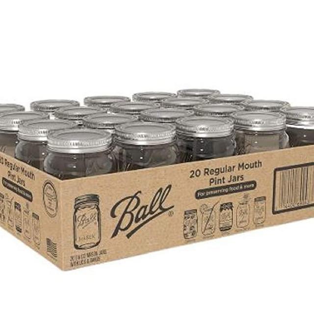 Ball Glass Canning Mason 16 oz Regular Mouth Jars, 20 ct with Lid Set, Ideal for Food Canning, Country Wedding Favors, Shower Favors, Beverage Glass (20 Count Clear)
