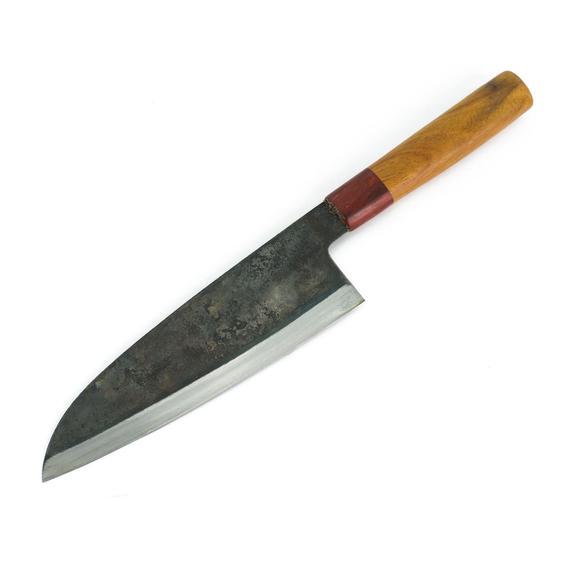 hand forged Santoku or chef chef knife hardened in oil 19.5 cm blade