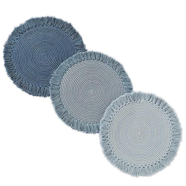 Folkulture Pot Holders for Kitchen, Stylish Trivet for Hot Pots and Pans or Hot Pads, Modern or Rustic Mats for Wooden Table, Set of 3, 100% Cotton, 8.5-inch, Frozen Blue