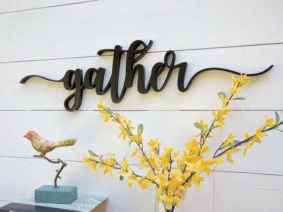 Gather Sign up to 42", color options, Gather word cutout, 1/2" thick wooden letters gather sign, Gather cutout