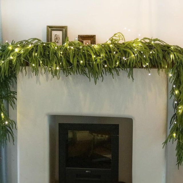 MISSPIN Christmas Garland with Lights, Real Touch Winter Pine Garland, Green Artificial Greenery Garland for Table, Mantle, Wall, Indoor, Outdoor Christmas Decorations
