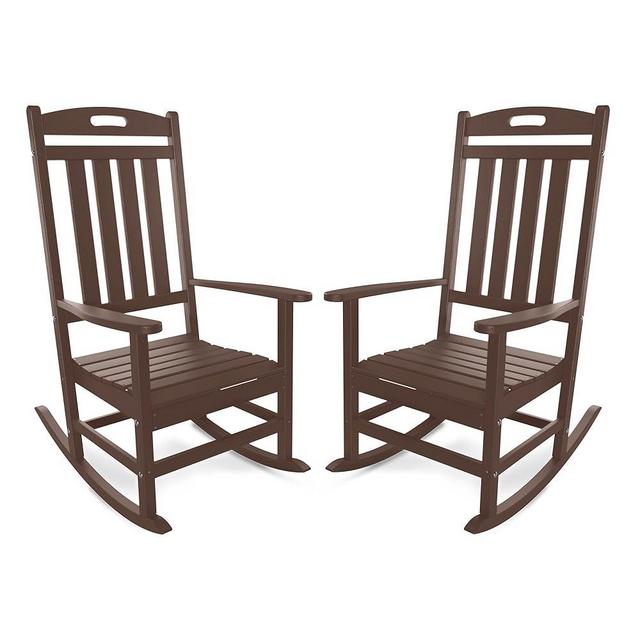 Adiromoti Outdoor Rocking Chair Set of 2, All-Weather Resistant Poly Lumber Rocker Chair Outdoor, High Back Plastic Patio Rocking Chairs for Outside Porch Rocker Garden Lawn, Mahogany