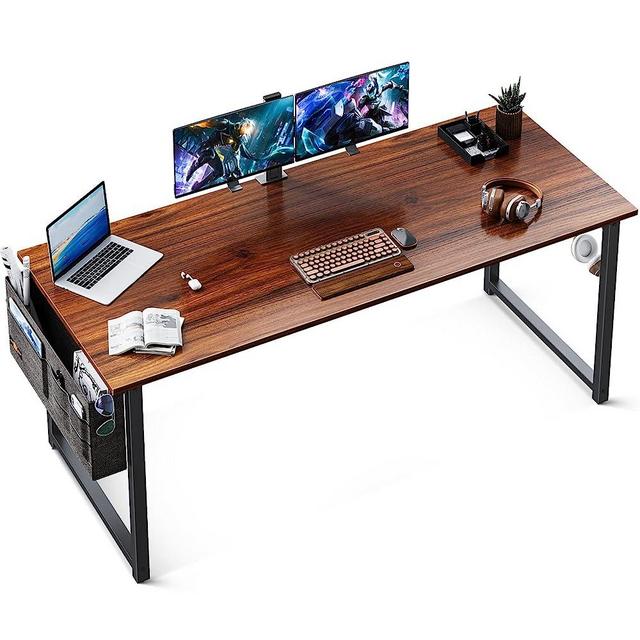 ODK 63 inch Super Large Computer Writing Desk Gaming Sturdy Home Office Desk, Work Desk with A Storage Bag and Headphone Hook, Deep Brown