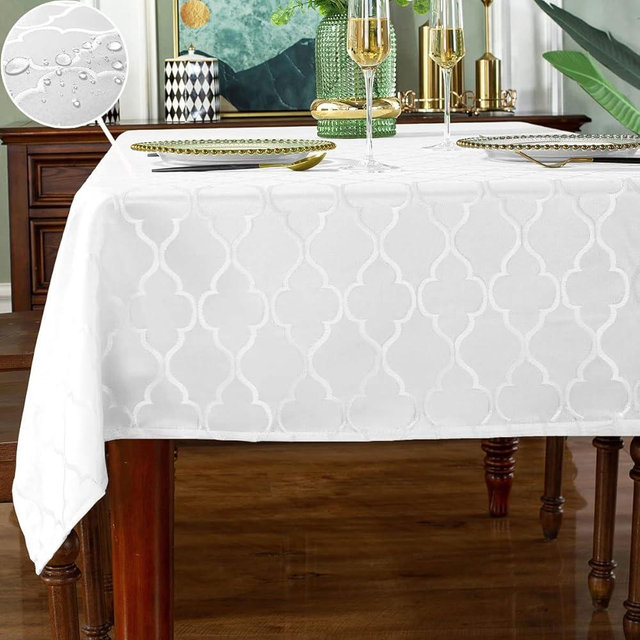 SASTYBALE Rectangular Tablecloth Damask Pattern Table Cloth Spillproof Wrinkle Resistant Spill-Proof Polyester Table Cover for Indoor and Outdoor Use (Rectangle/Oblong, 52" x 70" (4-6 Seats), White)