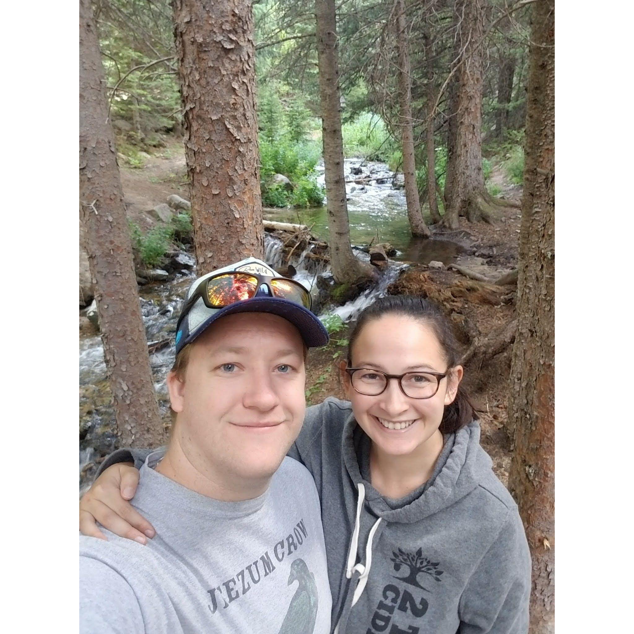 Hiking somewhere woodsy, around 2019-2020 (the pre-COVID times)