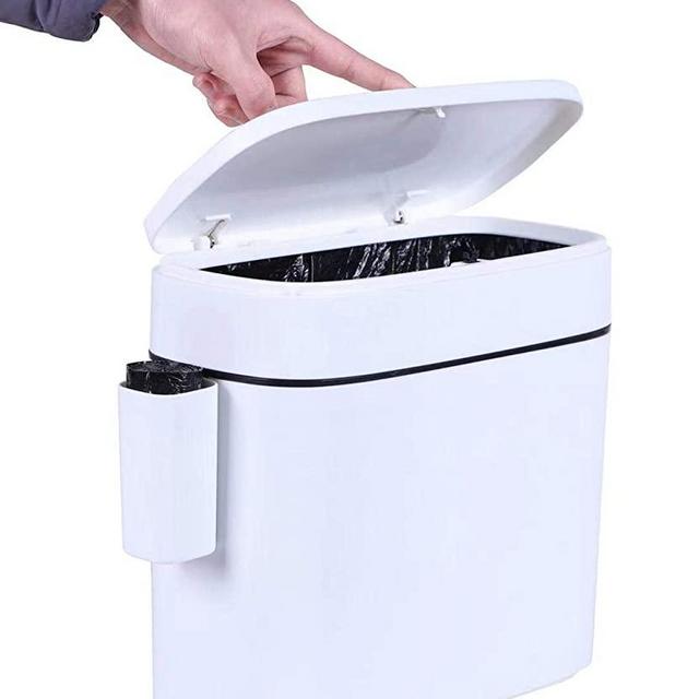 KLGO 12 Liter Slim Plastic Trash Can with Lid,2.6 Gallon Double Barrel Waste Basket,Rectangular Press Garbage Container Bin for Bathroom,Bedroom,Kitchen and Office,White