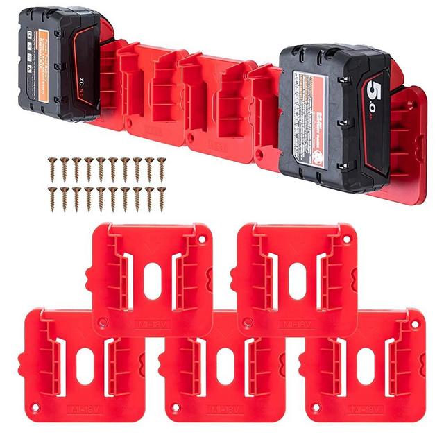 Battery Holder for Milwaukee M18 18V Batteries, Wall Mount Battery Storage for Work Van, Shelf, Toolbox - 10 Pack