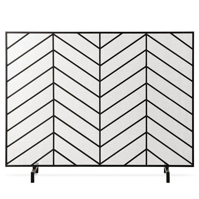 Best Choice Products 38x31in Single Panel Handcrafted Wrought Iron Mesh Chevron Fireplace Screen, Fire Spark Guard for Living Room, Bedroom Décor w/Distressed Antique Finish - Satin Black