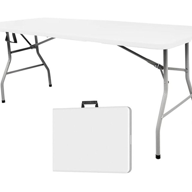 Mean Yeah Outdoor Folding Table 6 ft, Portable Outdoor Picnic Table for Camping, Party and Wedding, with Handle and Lock - White