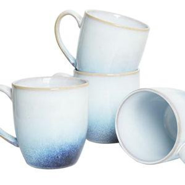 Bosmarlin Ceramic Coffee Mug Set of 4, 17 Oz, 3 Colors to Choose, Tea Cups, Dishwasher and Microwave Safe, Reactive Glaze… (17 Oz, Blue)