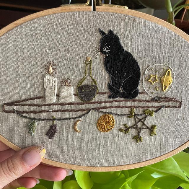 Hand stitched black cat Embroidery from Sheandthemoon