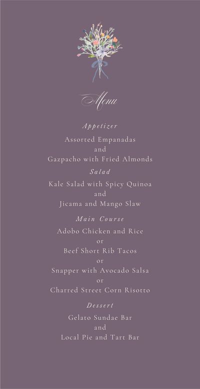 Purple Oval Wedding Menu - Pesco