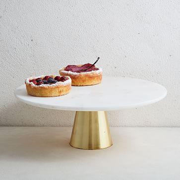 West Elm Marble + Brass Cake Stand, White/Gold