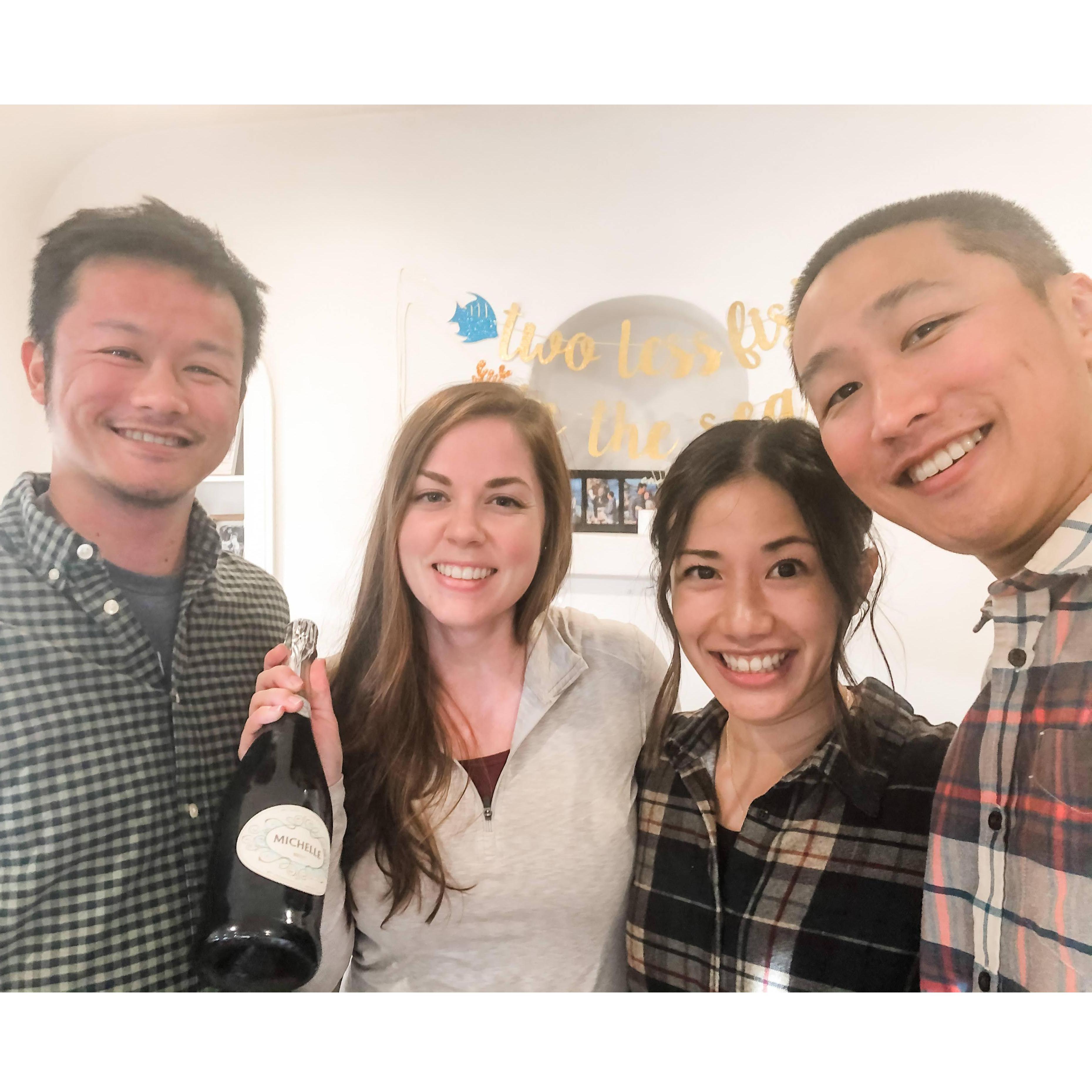 Ryan & Stephanie's champagne from their wedding for the newly engaged.