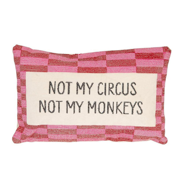 Creative Co-Op Cotton Velvet Embroidered Lumbar Pillow with Geometric Pattern Not My Circus…, Multicolor