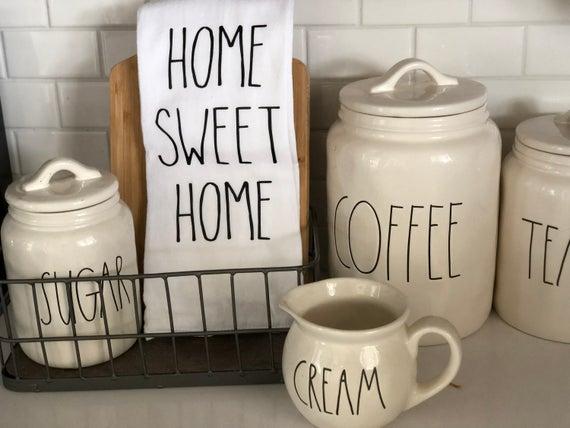 Rae Dunn Inspired| Kitchen Towel| Flour Sack Towel| Farmhouse Decor| Farmhouse Kitchen|Dish Towel|Home Sweet Home| Housewarming Gift|