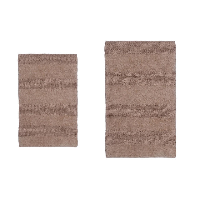 Knightsbridge Stylish Comfortable Traditional Wide Cut Design 2 PC Cotton Bath Rug Set 17" X 24" & 21" X 34" Natural