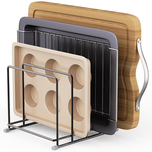 PLUVON Cutting Board Organizer-1.6in Wide Kitchen Cutting Board Holder Stand for Pan,Baking Sheets,Cookie Sheets with 4 Slots,Baking Sheet Oragnizer(1PC-Large)