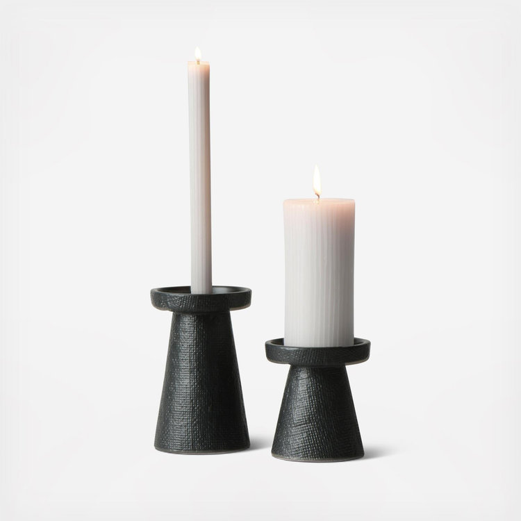 Storied Home, Stoneware Pillar & Taper 2-Piece Candle Holder Set