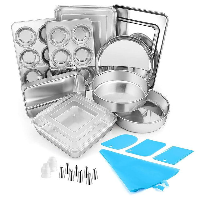 E-far 12-Piece Stainless Steel Bakeware Sets with Piping Bags and Tips Set