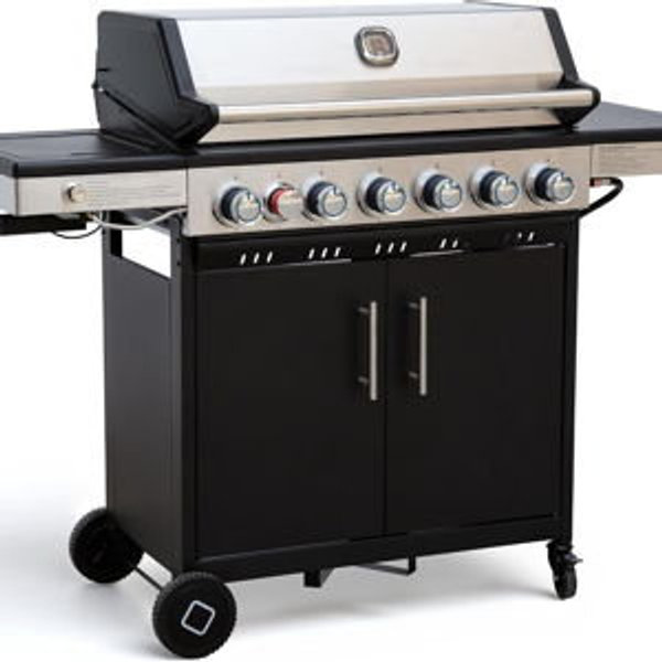 Brand-Man 6-Burner Propane Gas Grill with 12,000 BTU Infrared Sear Side Burner, Porcelain-Enameled Cast Iron Diamond-Pattern Grates & Griddle, 624 Sq.In. BBQ Station with Storage Cabinet for Barbecue