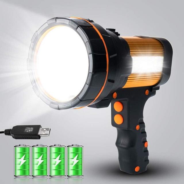 GEPROSMA Super Bright Handheld Spotlight Flashlight LED High lumens Rechargeable, Most Powerful Spot Lights Hand held Large Capacity 10000 Long Lasting High Power Searchlight Big Flashlight