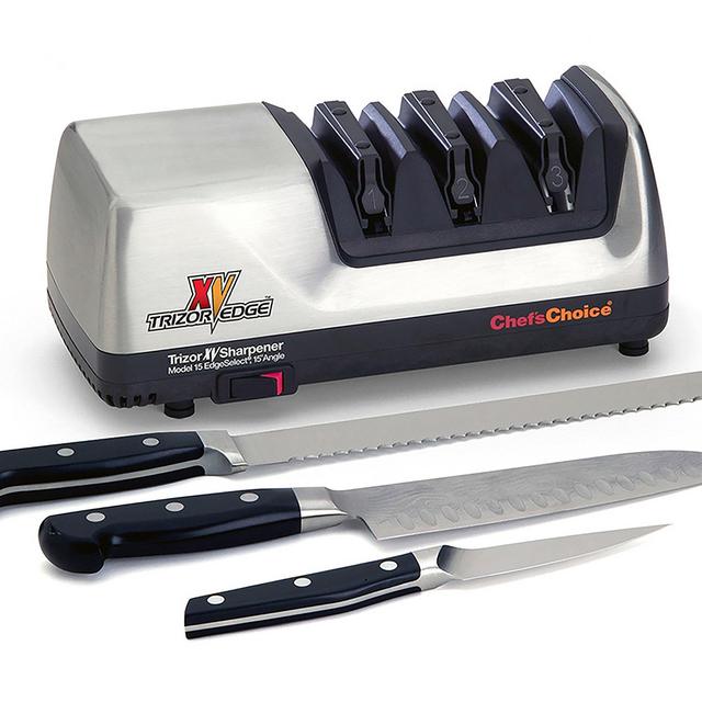 Chef’sChoice 15 Trizor XV EdgeSelect Professional Electric Knife Sharpener for Straight and Serrated Knives Diamond Abrasives Patented Sharpening System Made in USA, 3-Stage, Gray