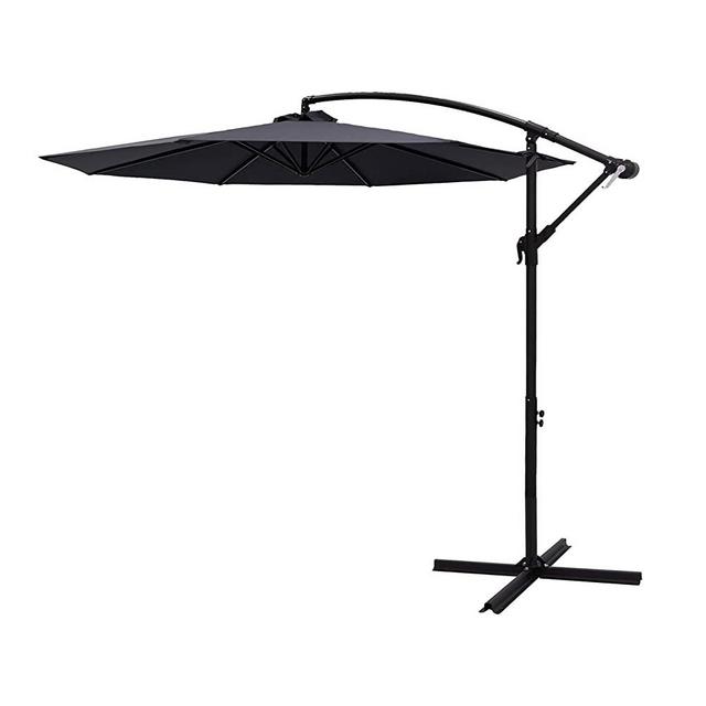 FLAME&SHADE 10 ft Cantilever Offset Outdoor Patio Umbrella with Cross Base Stand