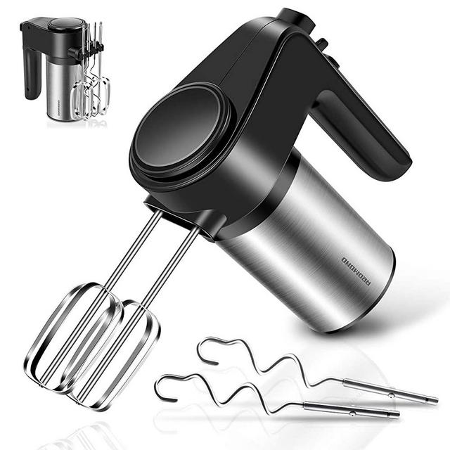 REDMOND Hand Mixer, 6-Speed Electric Hand Mixer with Turbo Handheld Kitchen Mixer Includes Beaters, Dough Hooks and Storage Bracket, Black, HM012