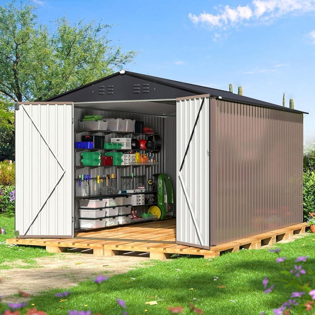 Polar Aurora 8 x 12 FT Outdoor Storage Shed, Metal Garden Shed with Updated Frame Structure, Tool Sheds for Backyard Garden Patio Lawn, Brown
