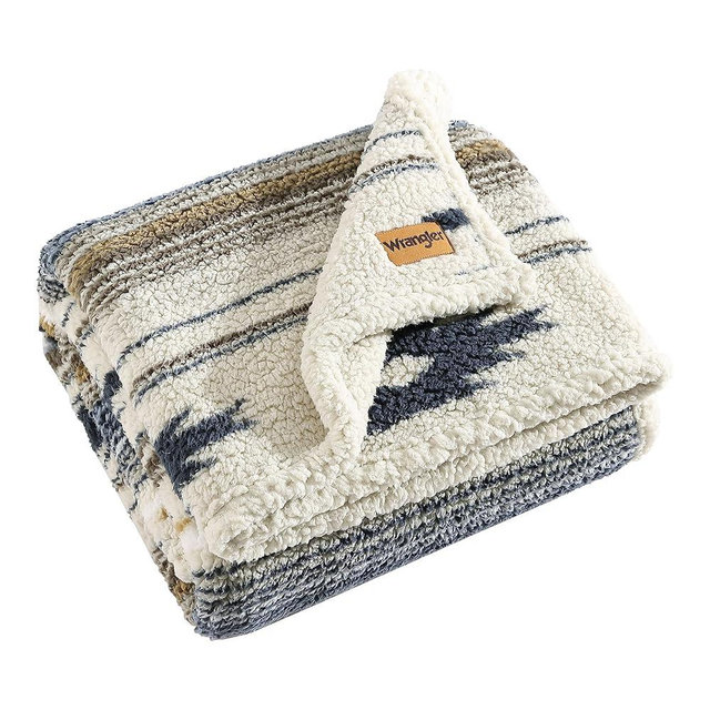 Wrangler Ultra Soft Plush Home Decor, All Season Reversible Sherpa Bedding Throw Blanket, 50 x 60, Coyote Sands Brown