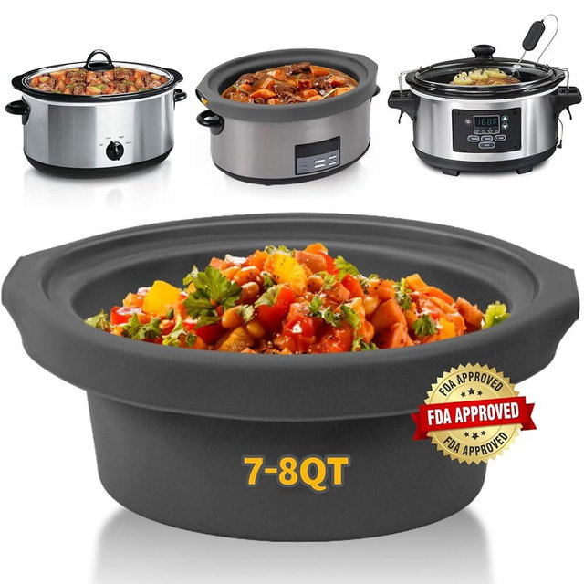 Slow Cooker Liners fit Crock Pot 7-8 QT,Maywe Tanso for Crock Pot Liners For 7-8 Quart Oval Slow Cookers,Reusable & Leakproof Silicone Slow Cooker Liner For Crockpot,Dishwasher Safe BPA Free(Grey)