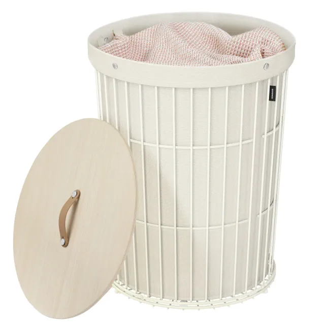 SONGMICS Laundry Hamper with Lid, Round, 25 Gallons , Versatile, Removable Fabric Liner, Large Capacity, Cream White