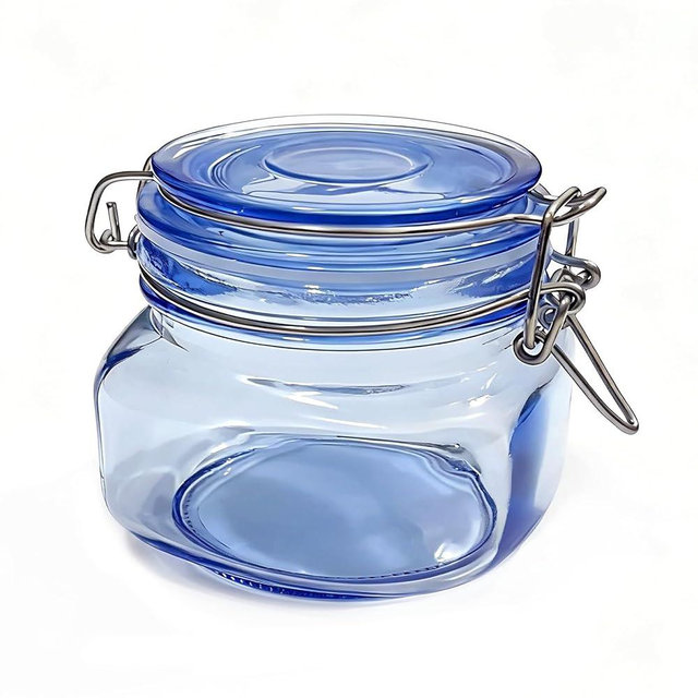 Lumireya Sugar Jar with Lid, Blue Glass Airtight Sugar Container 16oz (500ml), Candy and Snack Storage Jar for Kitchen Counter, Perfect for Sugar, Sweet and Treat, Adds a Pop of Color to Your Kitchen