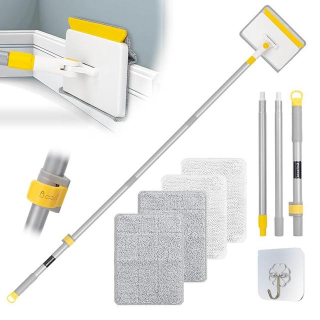 KeFanta Baseboard Cleaner Tool with Handle,55" Extendable Long Handle Wall Cleaner Mop with 4 Reusable Pads,Duster for Cleaning Window Floor Skirting Board Ceiling Bathtub Tub Tile