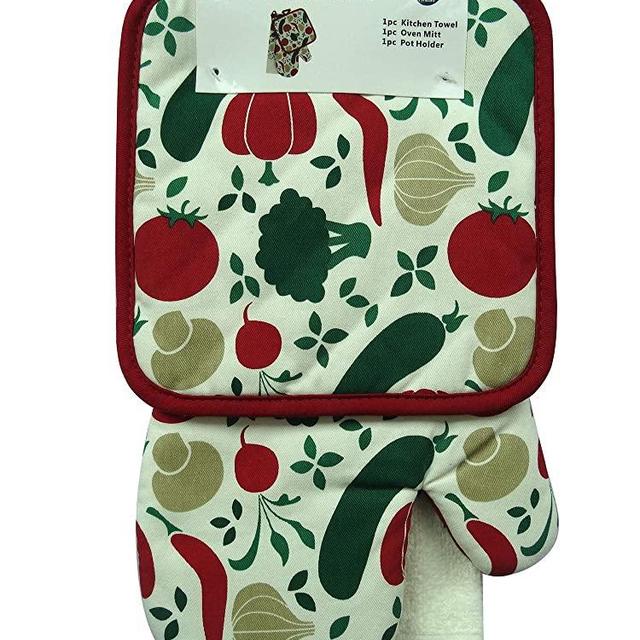Firstall Kitchen Set -1 Kitchen Towel,1 Oven Mitt,1 Pot Holder(Vegetable)