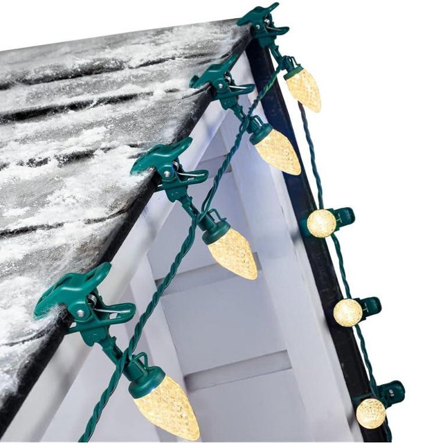 C9 Christmas Lights Outdoor with 100 Spring Clips 81FT 100LED, C9 String Lights Waterproof Connectable for House Roof Patio Yard Windows Xmas Tree Outdoor Christmas Light Decorations, Warm White