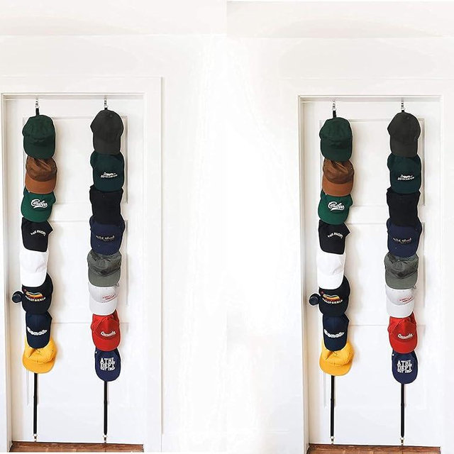 Cap Rack 4 Pack - Holds up to 32 Caps for Baseball or Ball Caps. Best Over The Door Closet Organizer for Men, Boys or Women Hat Collections. Display Racks with Clips, Perfect Holder and Storage