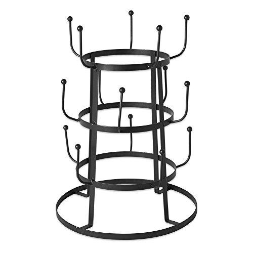 Home Traditions 3 Tier Countertop or Pantry Vintage Metal Wire Tree Stand for Coffee Mugs, Glasses, and Cups, 15 Mug Capacity, Black