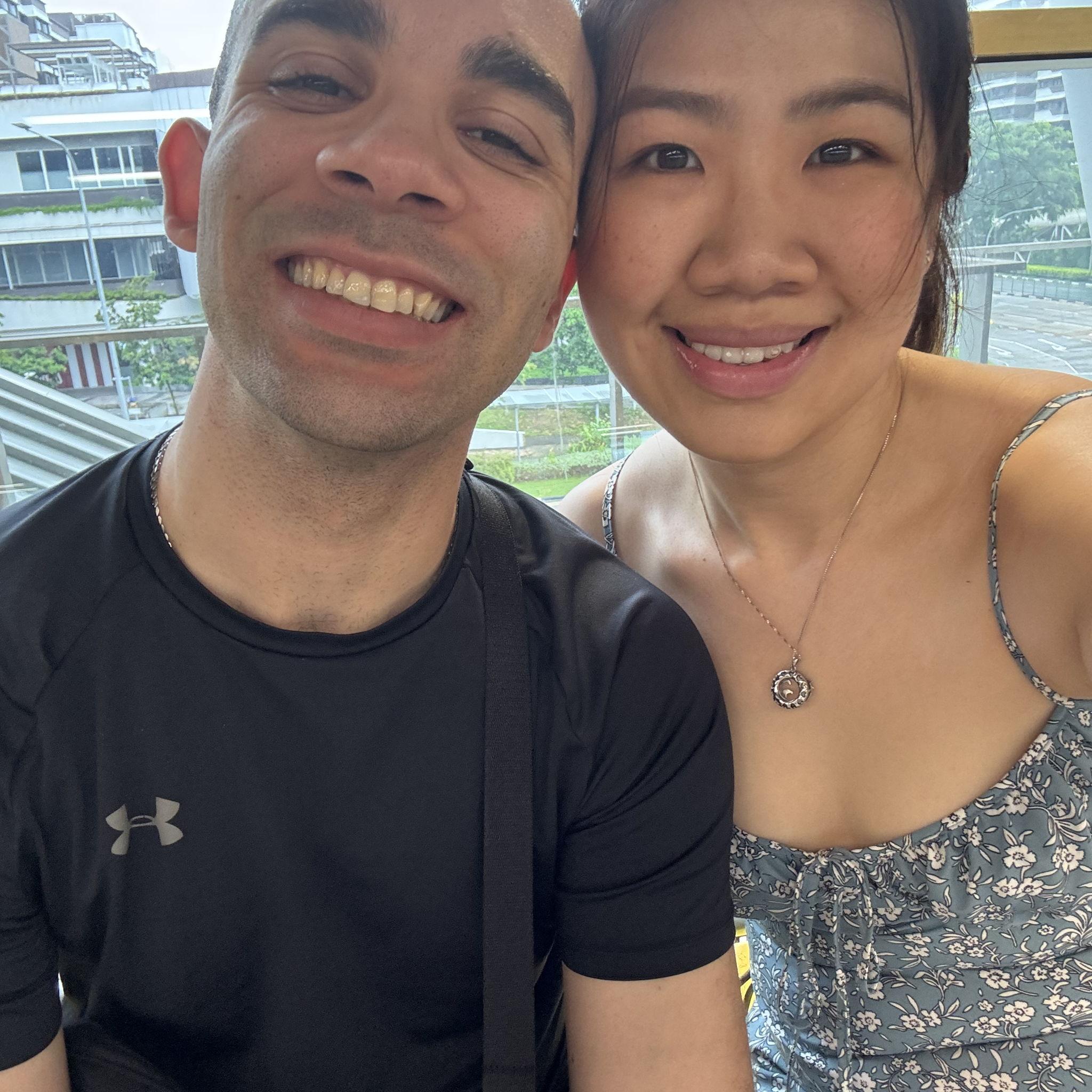 Anthony’s first visit to Singpore - Took this picture while waiting for the train at Cranberra MRT station. Haha!