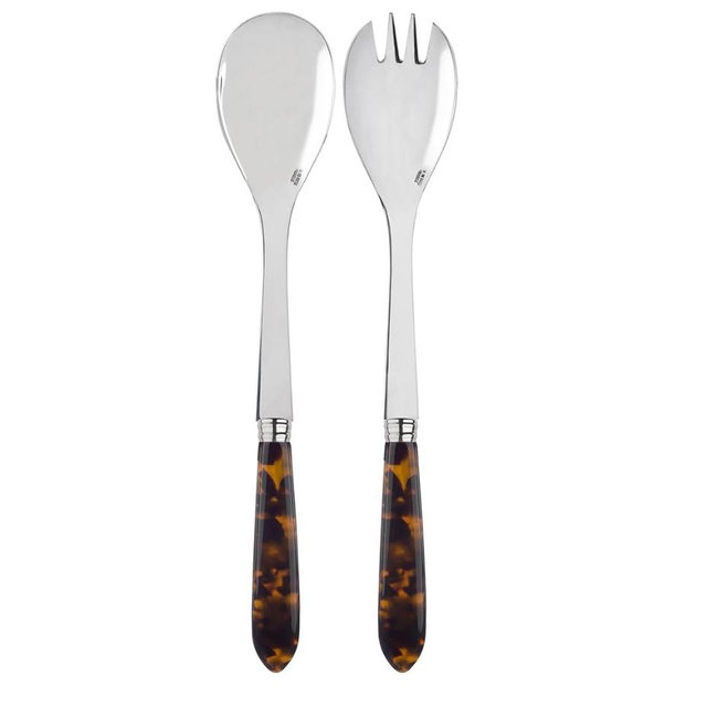 SABRE PARIS - 2-Piece Salad Servers 10.2 inches - Tortue Collection - Stainless Steel & Acrylic - Dishwasher Safe - Scaled Effect