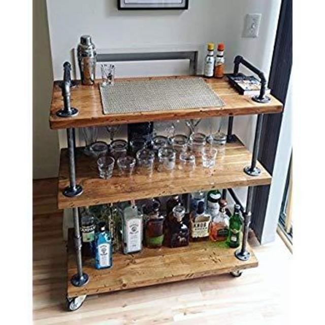 WGX Design For You Wood and Metal Wine Rack with Wheels Kicthen Bar Dining Room Tea Wine Holder Serving Cart Furniture