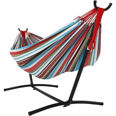 Jumbo Hanging Rope Hammock Chair Swing and Stand - Cool Breeze - Sunnydaze Decor