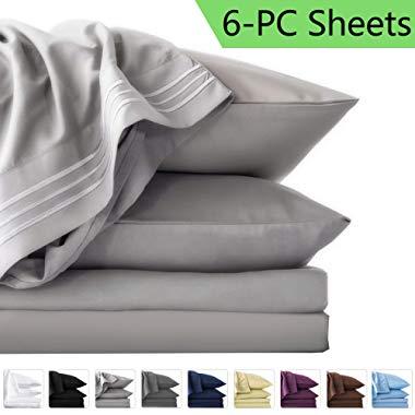 LIANLAM King 6 Piece Bed Sheets Set - Super Soft Brushed Microfiber 1800 Thread Count - Breathable Luxury Egyptian Sheets Deep Pocket - Wrinkle and Hypoallergenic(King, Grey)