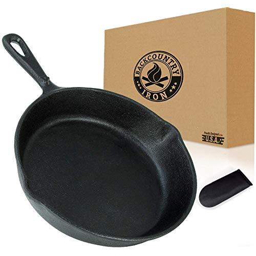 Backcountry Cast Iron Skillet(6 Inch Small Frying Pan + Cloth Handle Mitt, Pre-Seasoned for Non-Stick Like Surface, Cookware Oven / Broiler / Grill Safe, Kitchen Deep Fryer, Restaurant Chef Quality)