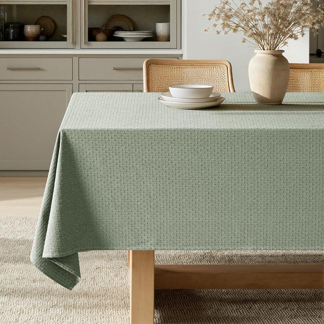 MIULEE Sage Green Linen Cottton Table Cloth Rectangle Tablecloth Waterproof Spillproof Cross-Star Textured Table Cltoth Decorative Farmhouse Style for Dining Party Weddings 60x120 Inch