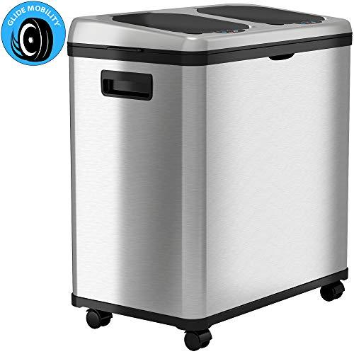 iTouchless 16 Gallon Touchless Sensor Trash Can/ Recycle Bin, Stainless Steel Dual-Compartment (8 Gallon each) 60 Liter Kitchen Recycling and Garbage Waste Solution