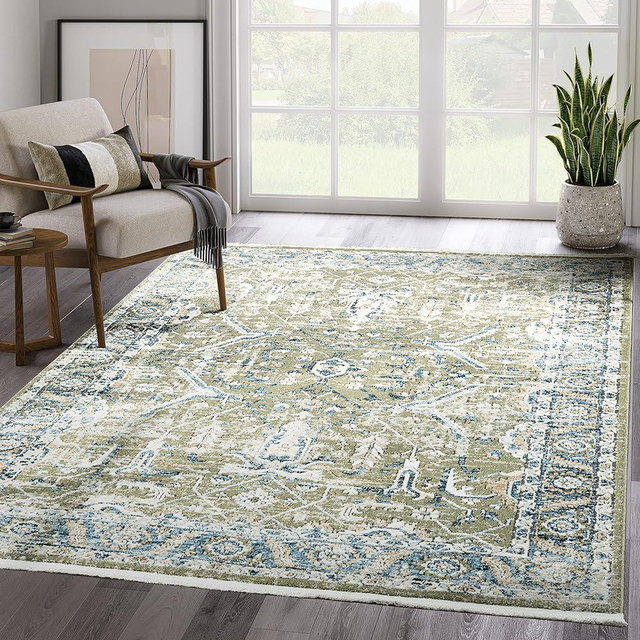 Abani Savoy Collection Area Rug - Intricate Blue/Green Vintage Design 7'9" x 10'2" - Easy to Clean - Durable for Kids & Pets - Non-Shedding - Medium Pile - Soft Feel - Living Room, Bedroom & Office